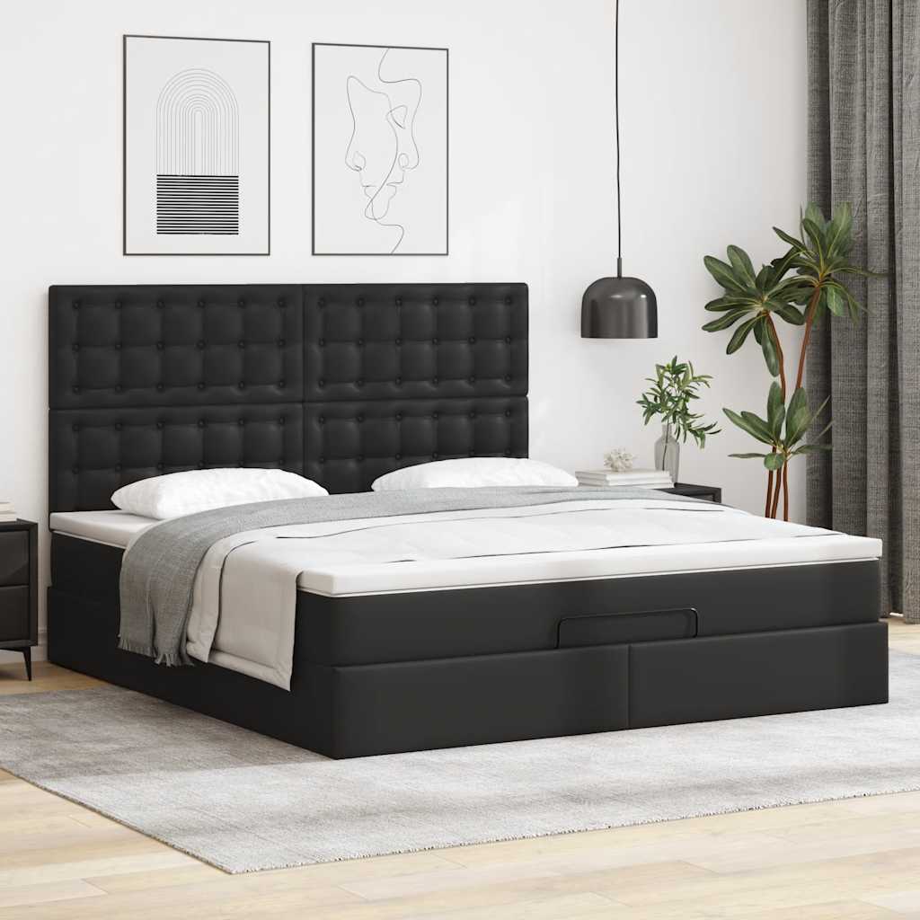 Οθωμανικό κρεβάτι με στρώμα Μαύρο 160x200cm Faux Leather - Pakobazaar