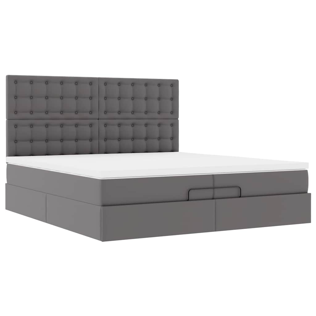 Οθωμανικό κρεβάτι με στρώματα Γκρι 200x200cm Faux Leather - Pakobazaar
