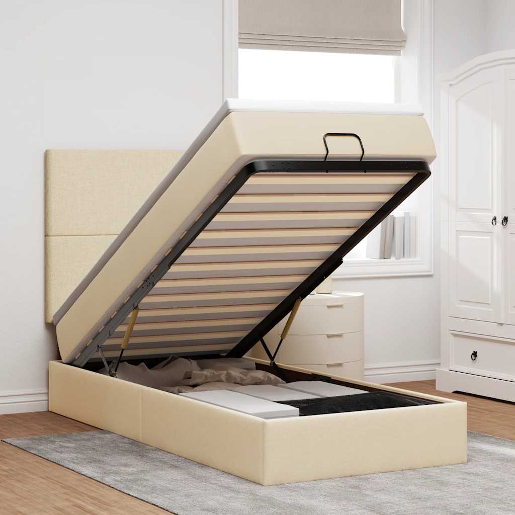 Οθωμανικό κρεβάτι με στρώμα Cream 80x200cm ύφασμα