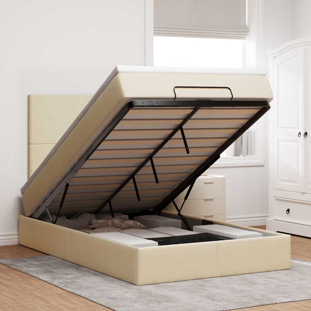 Οθωμανικό κρεβάτι με στρώμα Cream 120x200cm ύφασμα