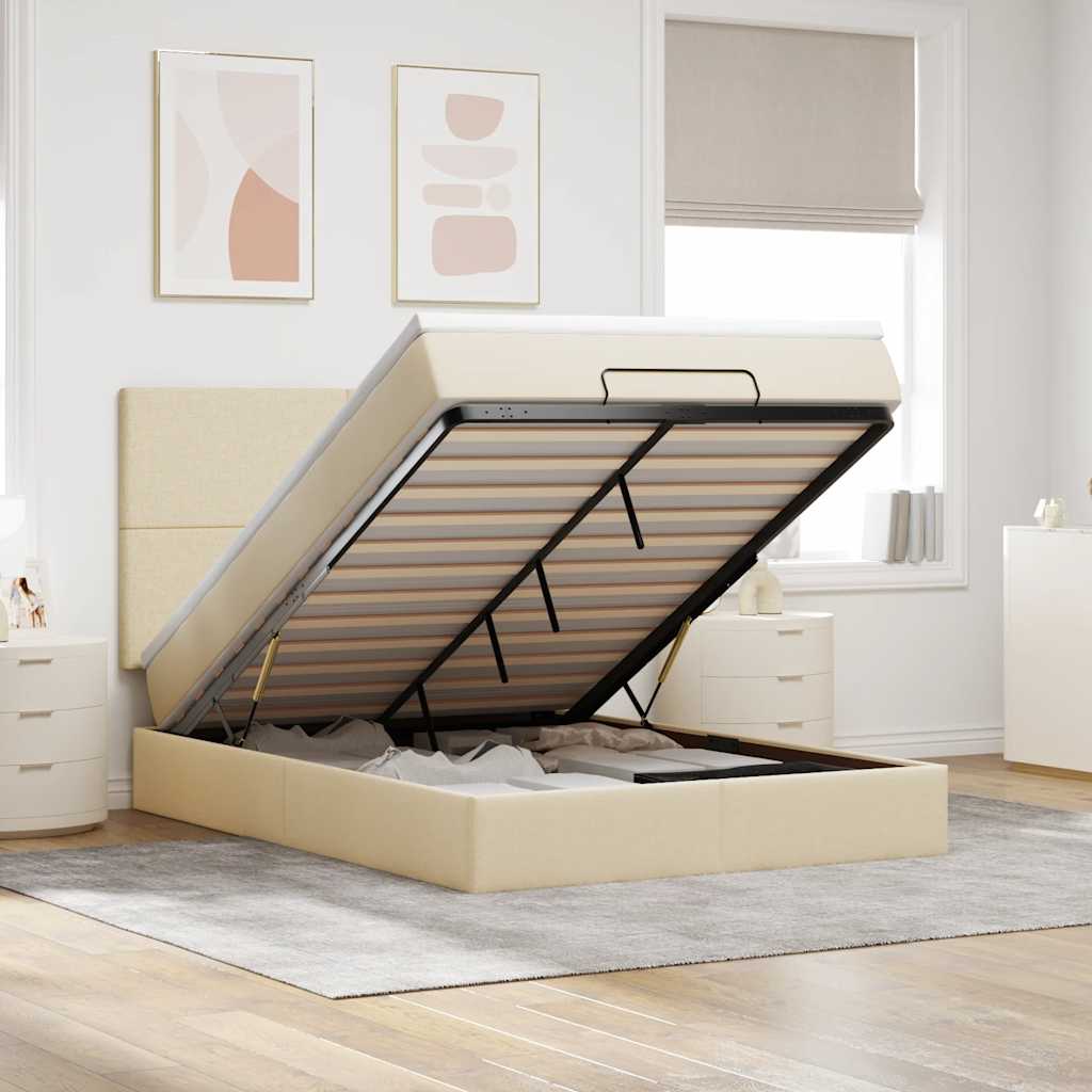 Οθωμανικό κρεβάτι με στρώμα Cream 140x190cm ύφασμα - Pakobazaar