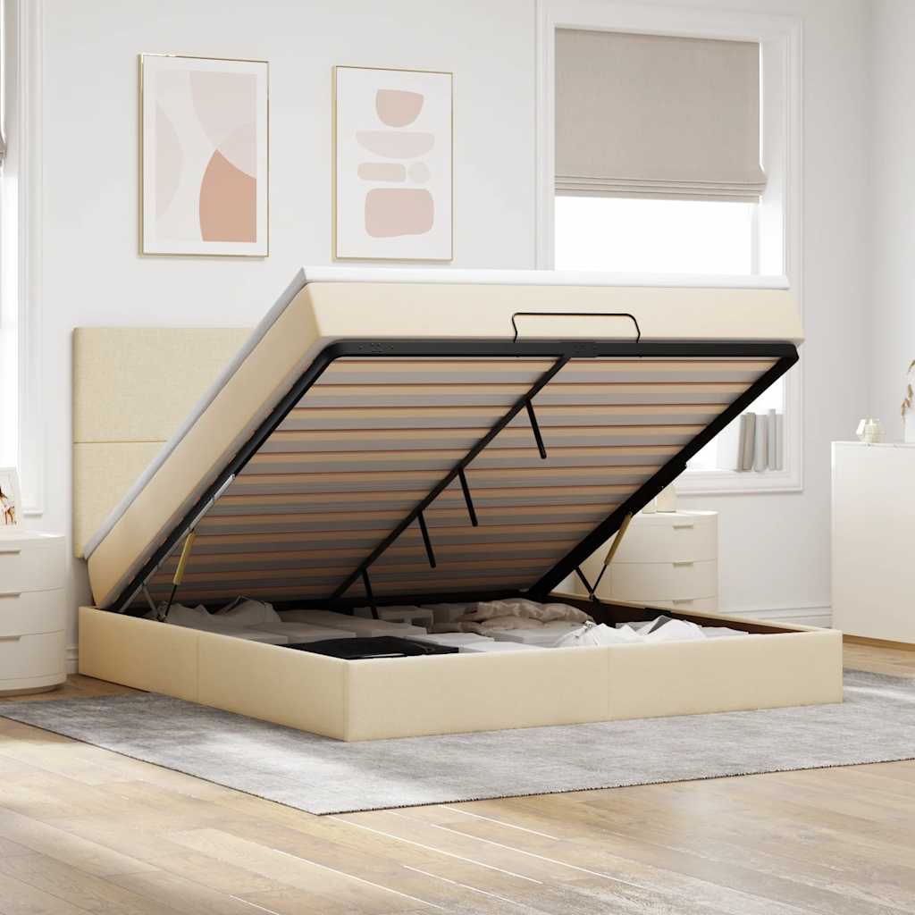 Οθωμανικό κρεβάτι με στρώμα Cream 180x200cm ύφασμα - Pakobazaar