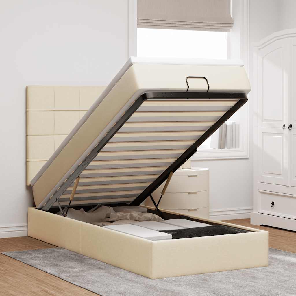 Οθωμανικό κρεβάτι με στρώμα Cream 90x190cm ύφασμα - Pakobazaar