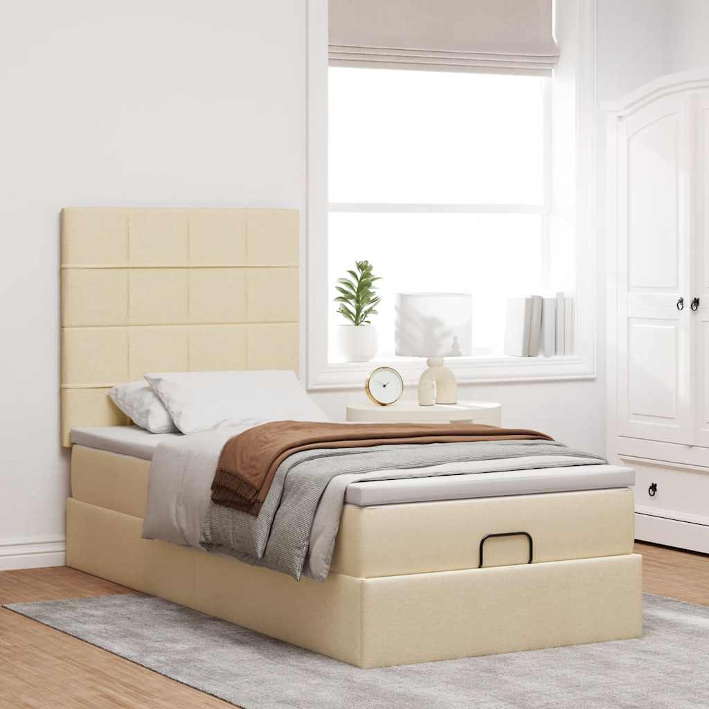 Οθωμανικό κρεβάτι με στρώμα Cream 100x200cm ύφασμα
