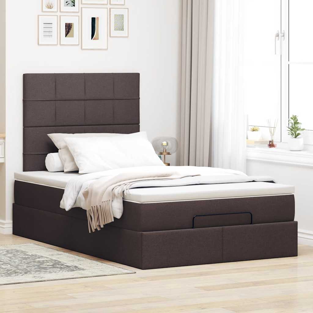 Ottoman Κρεβάτι με Στρώμα Σκούρο Καφέ 120x200cm Ύφασμα - Pakobazaar