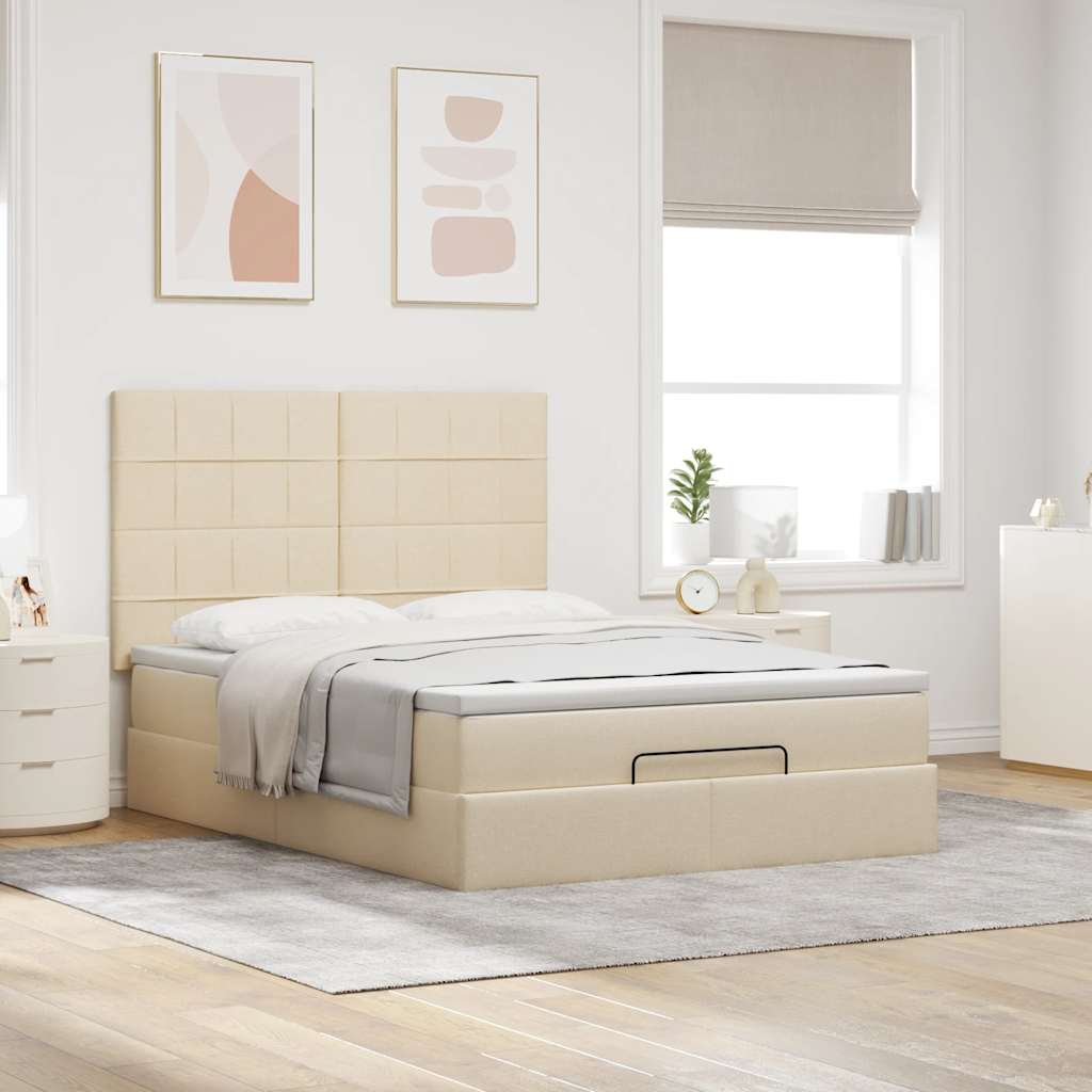 Οθωμανικό κρεβάτι με στρώμα Cream 140x190cm ύφασμα - Pakobazaar