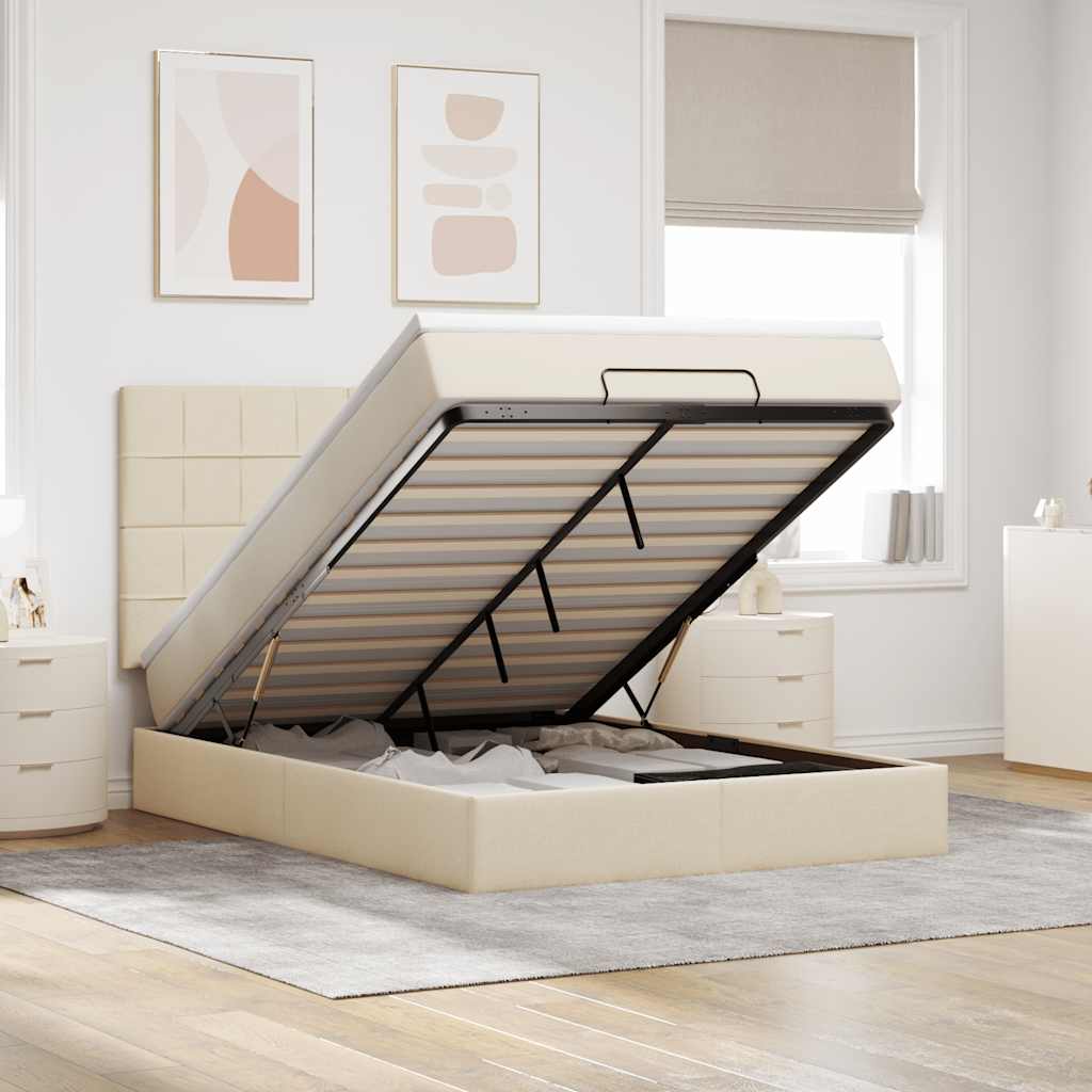Οθωμανικό κρεβάτι με στρώμα Cream 140x190cm ύφασμα - Pakobazaar