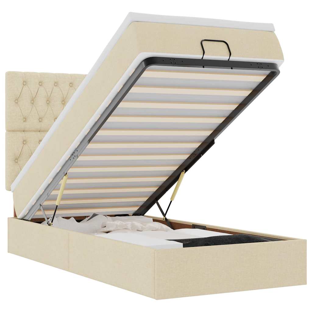 Οθωμανικό κρεβάτι με στρώμα Cream 90x190cm ύφασμα - Pakobazaar