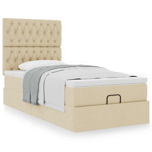 Οθωμανικό κρεβάτι με στρώμα Cream 90x190cm ύφασμα - Pakobazaar