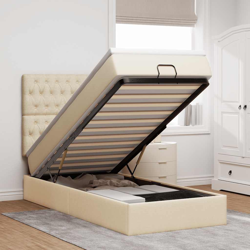 Οθωμανικό κρεβάτι με στρώμα Cream 90x190cm ύφασμα - Pakobazaar