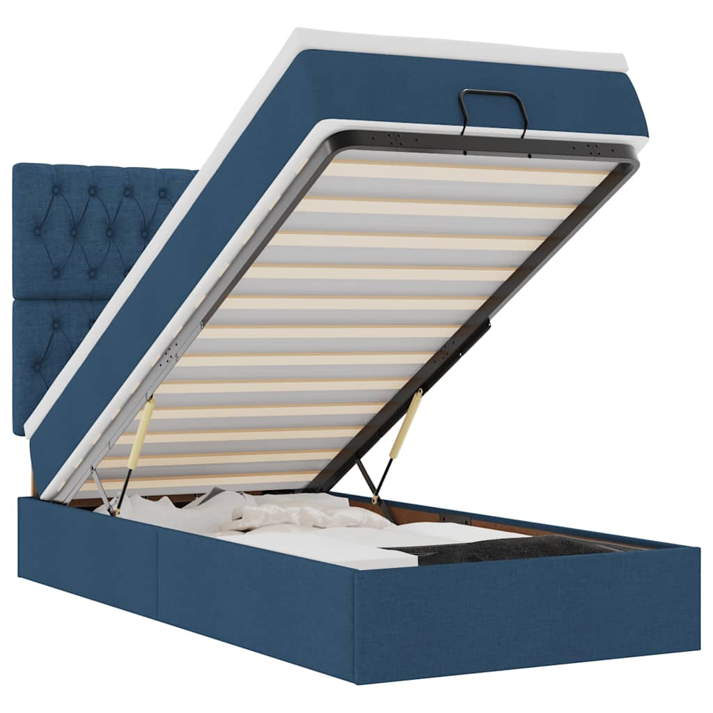 Οθωμανικό κρεβάτι με στρώμα μπλε 90x190cm ύφασμα