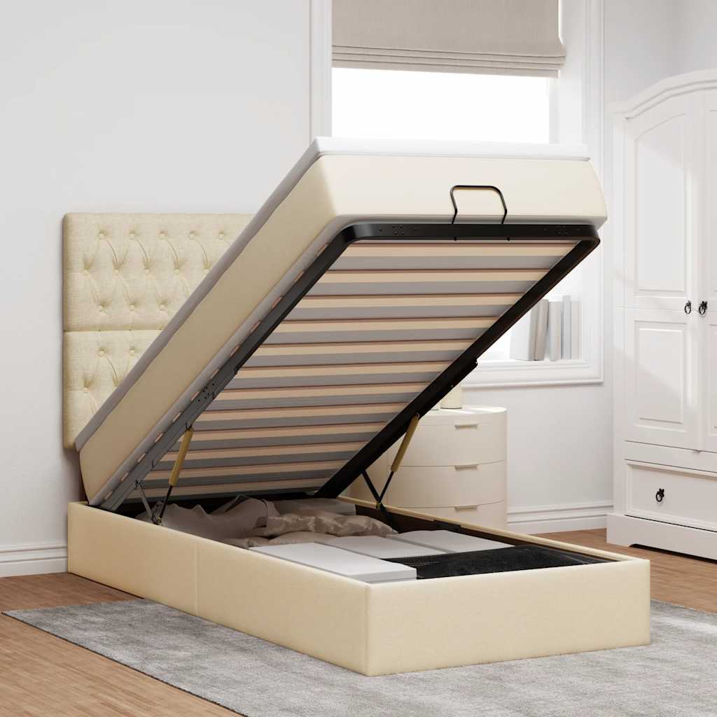 Οθωμανικό κρεβάτι με στρώμα Cream 90x200cm ύφασμα - Pakobazaar