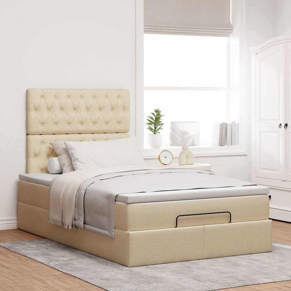 Οθωμανικό κρεβάτι με στρώμα Cream 120x200cm ύφασμα