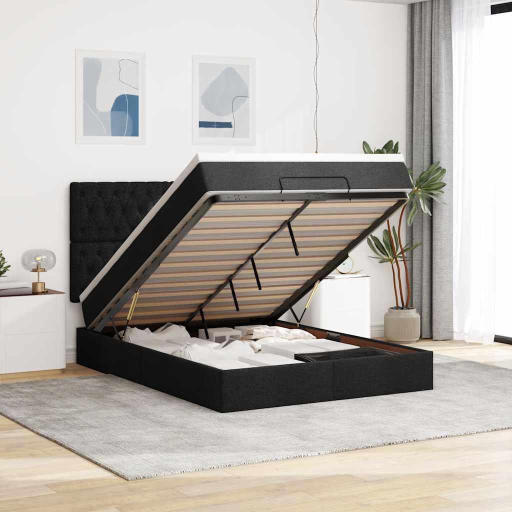 Οθωμανικό κρεβάτι με στρώμα Μαύρο 140x190cm Ύφασμα - Pakobazaar