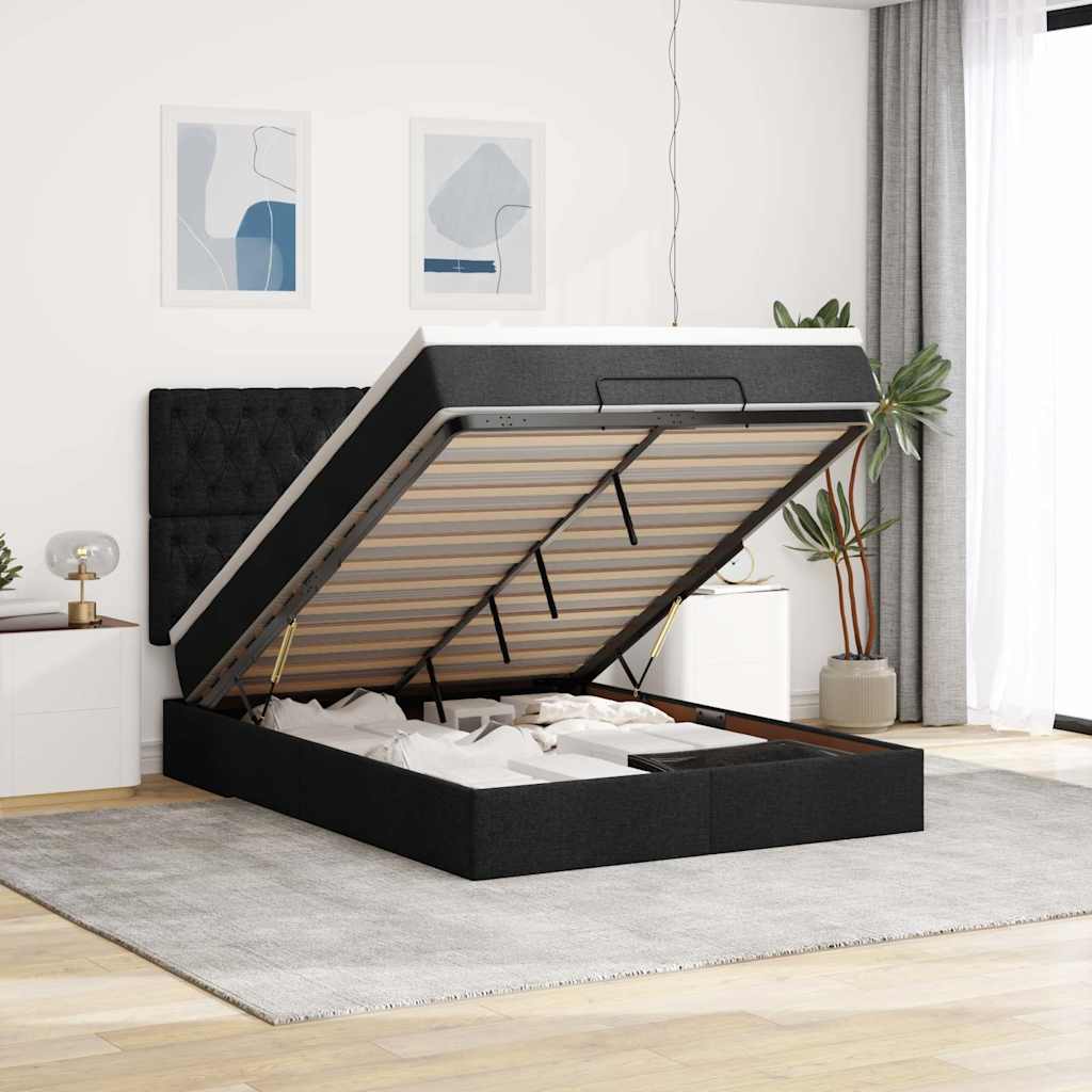 Οθωμανικό κρεβάτι με στρώμα Μαύρο 140x200cm Ύφασμα