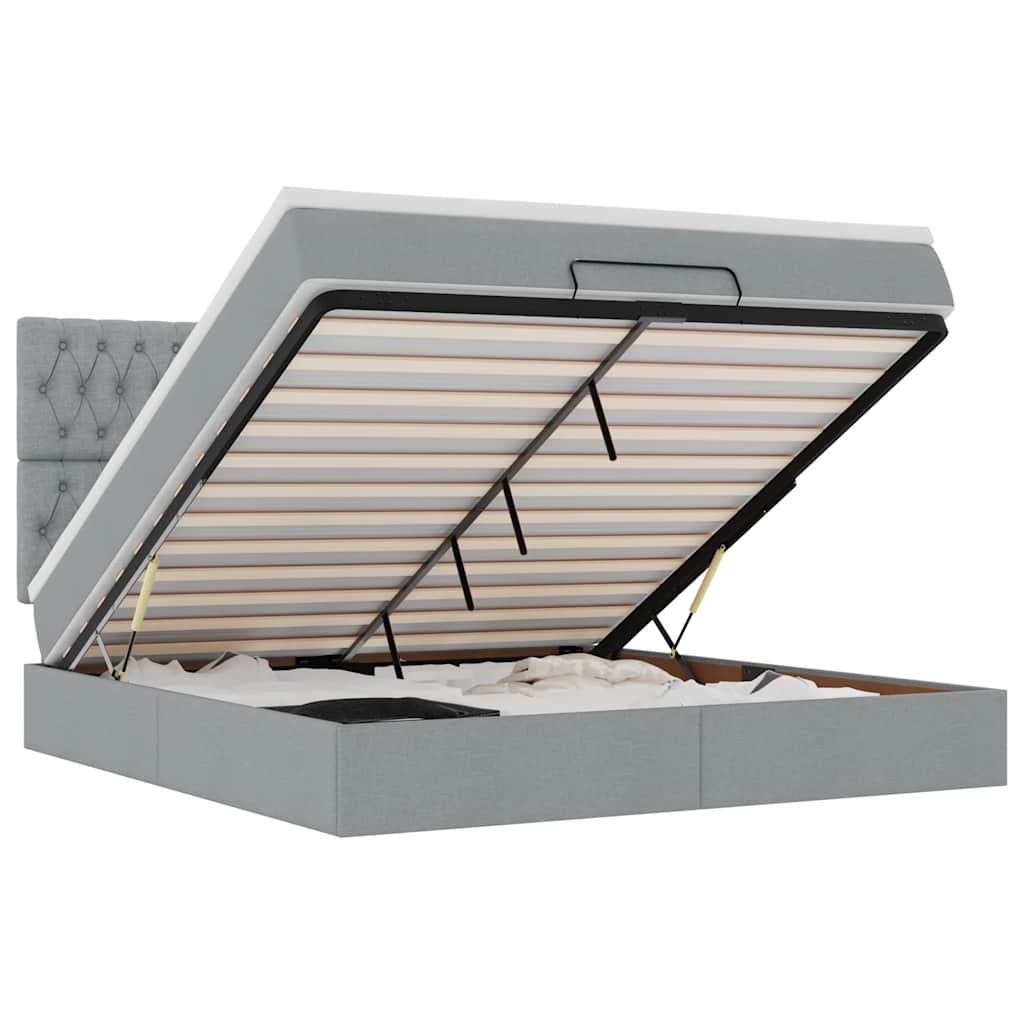 Οθωμανικό κρεβάτι με στρώμα ανοιχτό γκρι 160x200cm ύφασμα - Pakobazaar