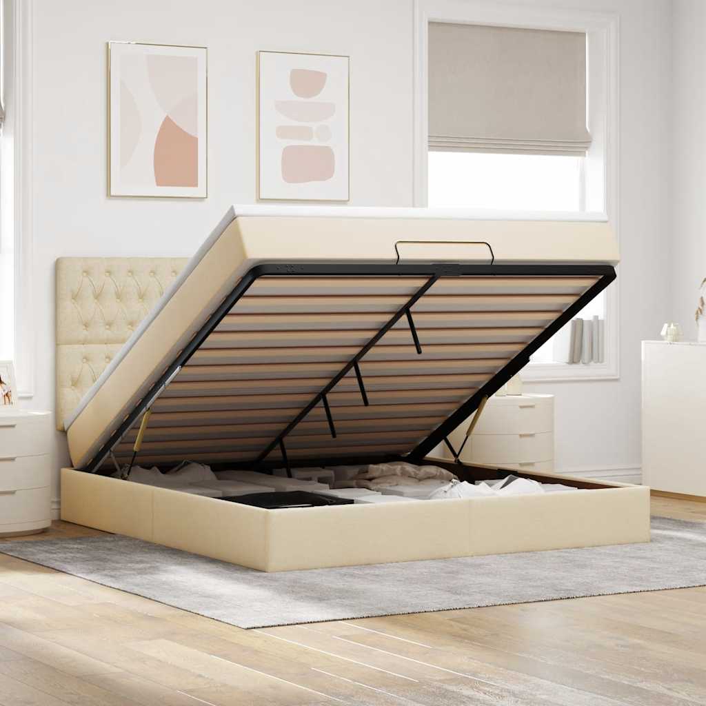 Οθωμανικό Κρεβάτι με Στρώμα Κρέμα 160x200cm Ύφασμα - Pakobazaar
