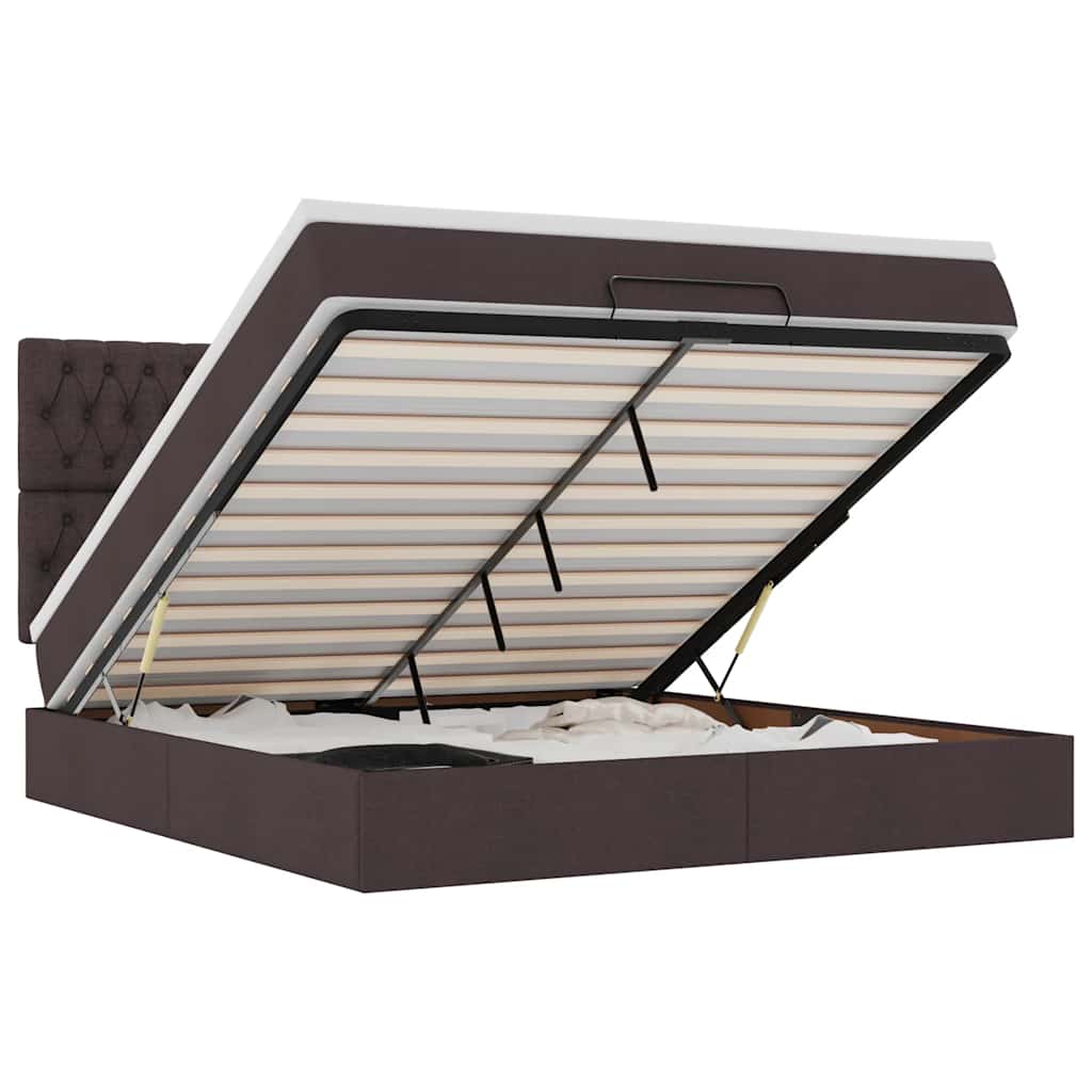 Οθωμανικό κρεβάτι με στρώμα σκούρο καφέ 180x200cm ύφασμα