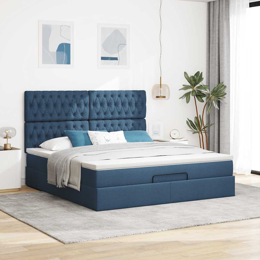 Οθωμανικό κρεβάτι με στρώμα μπλε 180x200cm ύφασμα