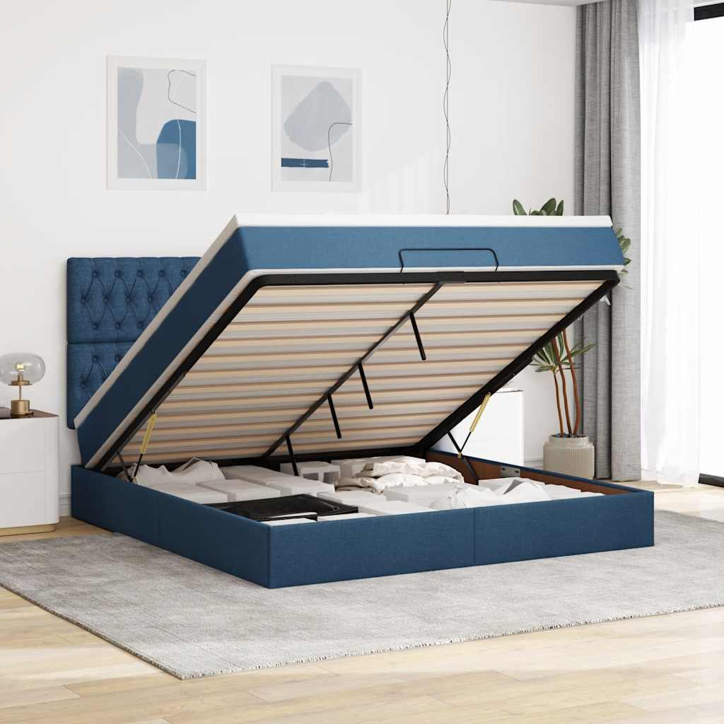 Οθωμανικό κρεβάτι με στρώμα μπλε 180x200cm ύφασμα