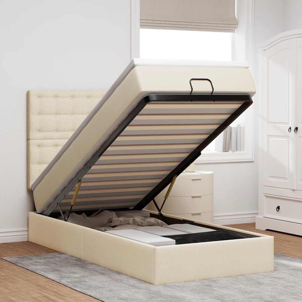 Οθωμανικό κρεβάτι με στρώμα Cream 90x190cm ύφασμα - Pakobazaar