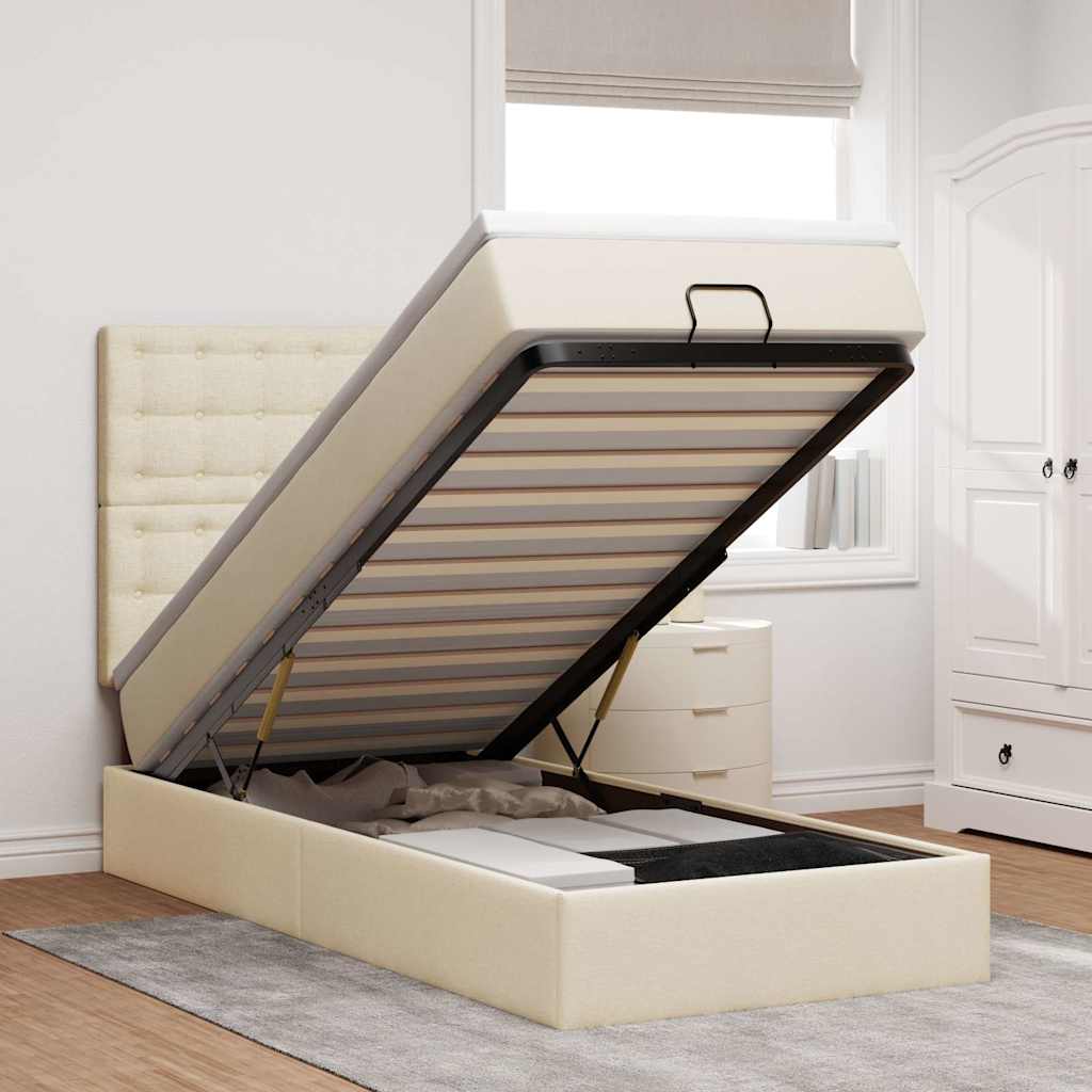 Οθωμανικό κρεβάτι με στρώμα Cream 100x200cm ύφασμα