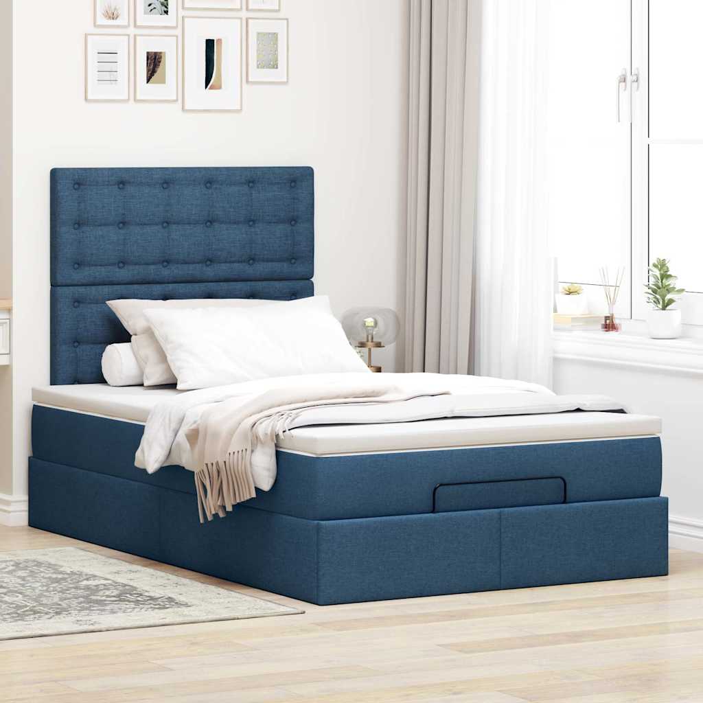 Οθωμανικό κρεβάτι με στρώμα μπλε 120x190 cm ύφασμα