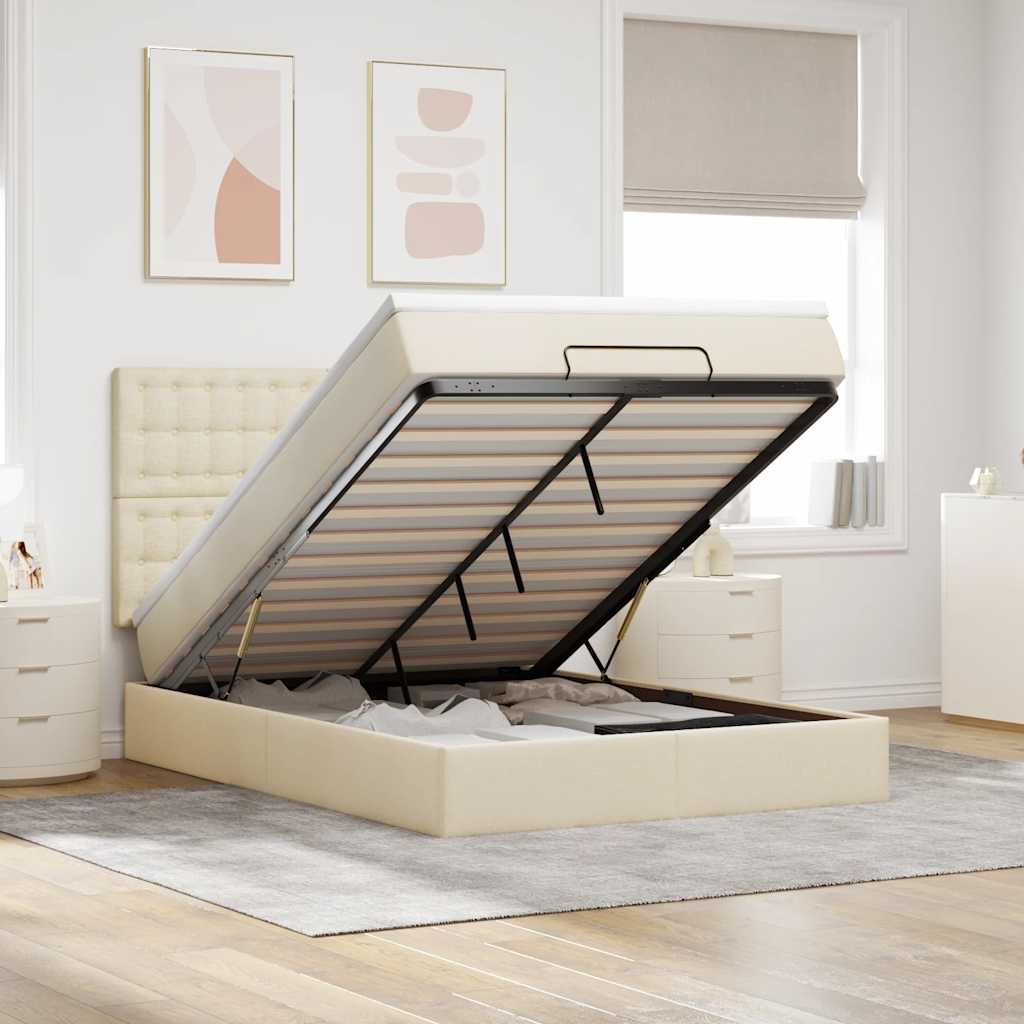 Οθωμανικό κρεβάτι με στρώμα Cream 140x190cm ύφασμα - Pakobazaar