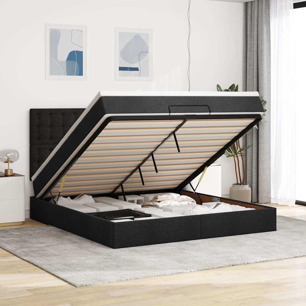 Οθωμανικό κρεβάτι με στρώμα Μαύρο 180x200cm Ύφασμα