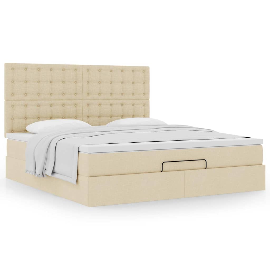 Οθωμανικό κρεβάτι με στρώμα Cream 180x200cm ύφασμα - Pakobazaar