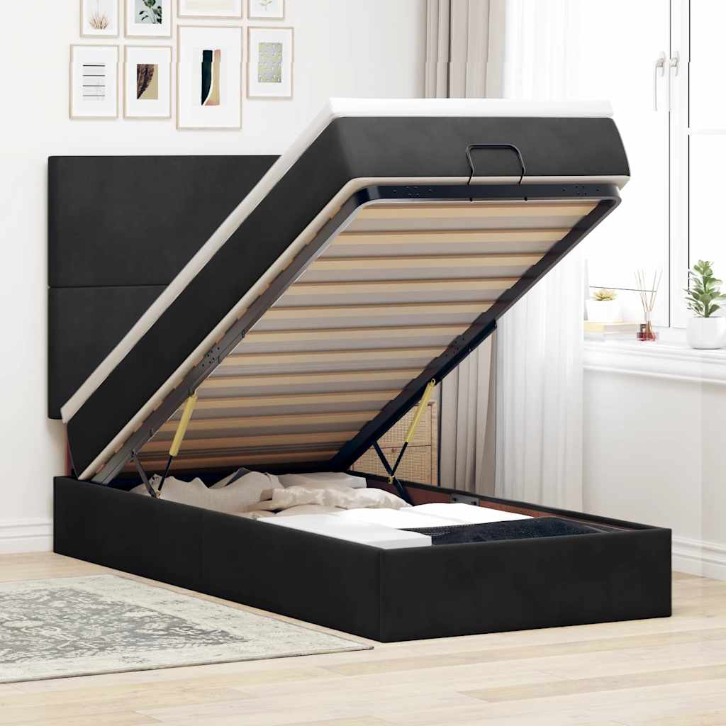Οθωμανικό κρεβάτι με στρώματα Μαύρο 90x190cm Velvet - Pakobazaar