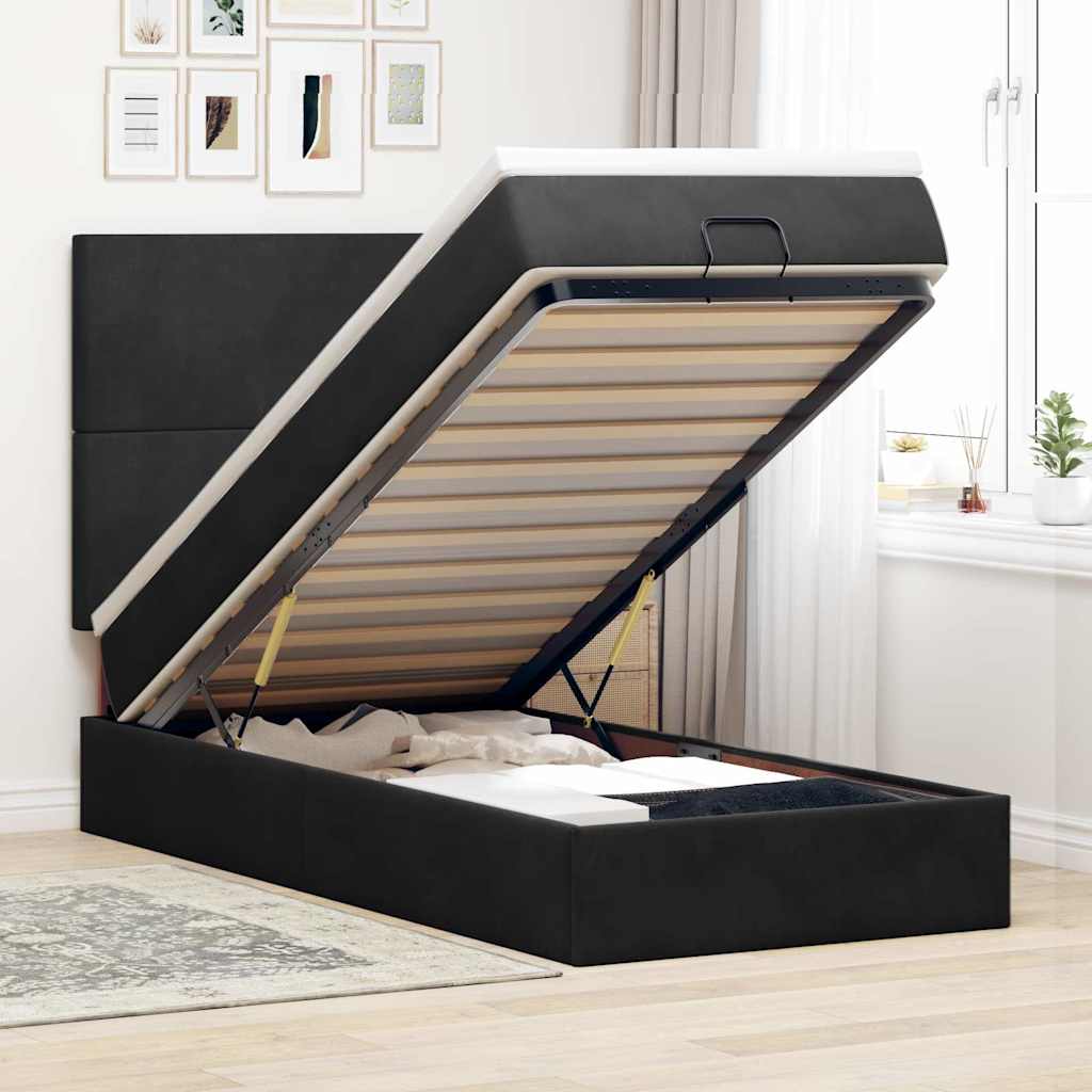 Οθωμανικό κρεβάτι με στρώματα Μαύρο 100x200cm Velvet - Pakobazaar