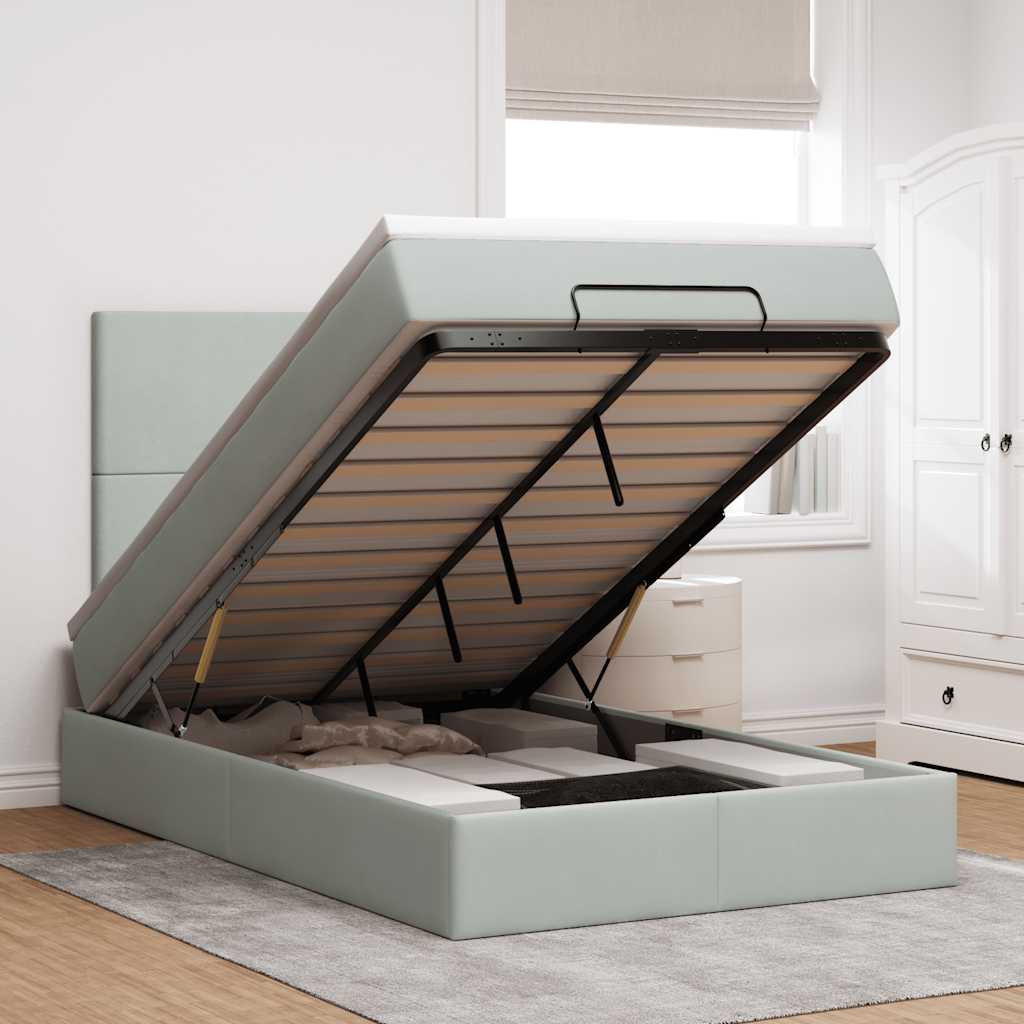 Οθωμανικό κρεβάτι με στρώματα ανοιχτό γκρι 120x200cm Velvet - Pakobazaar