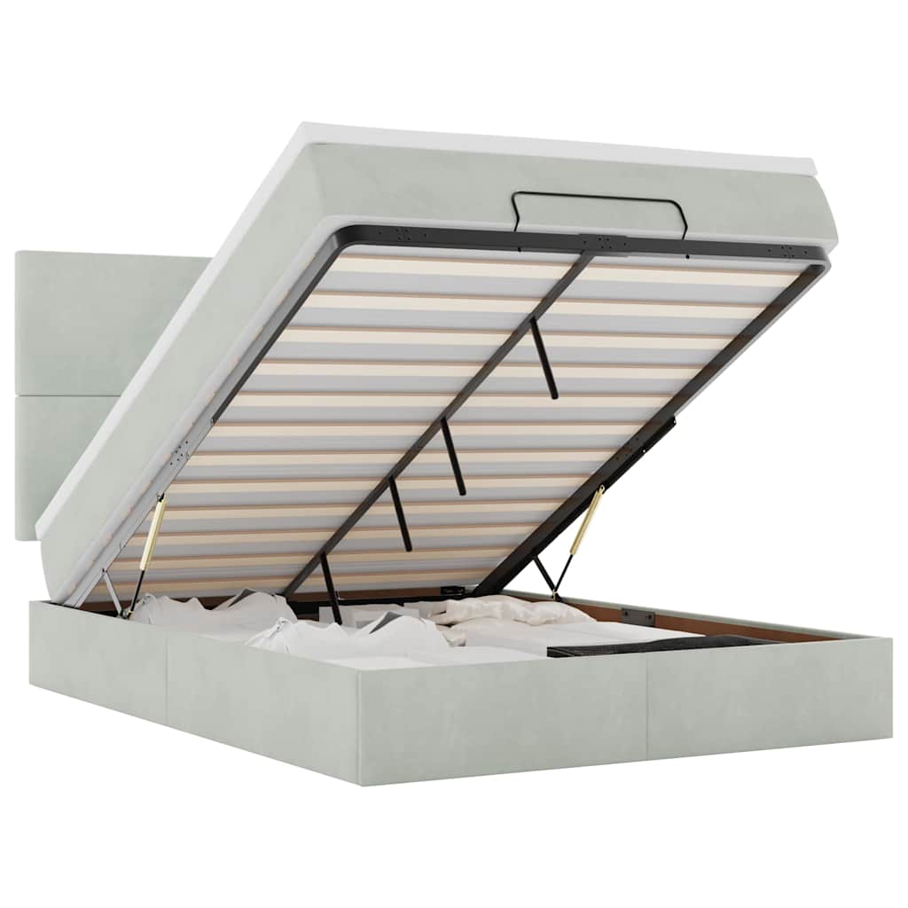 Οθωμανικό κρεβάτι με στρώματα ανοιχτό γκρι 140x200cm Βελούδο - Pakobazaar