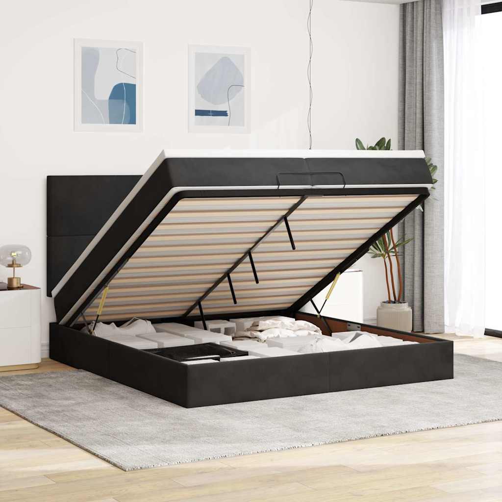 Οθωμανικό κρεβάτι με στρώματα Μαύρο 200x200cm Velvet