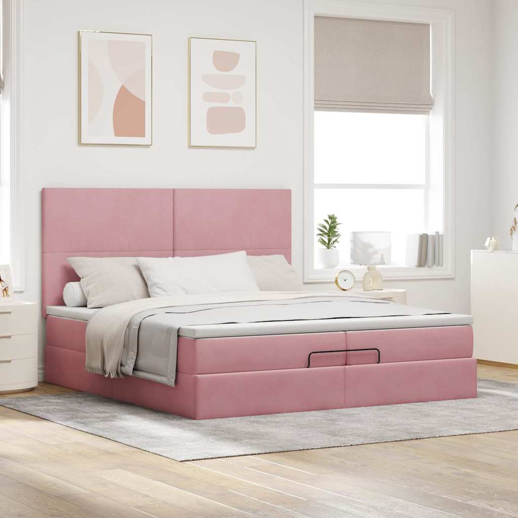 Οθωμανικό κρεβάτι με στρώματα ροζ 200x200cm Velvet - Pakobazaar