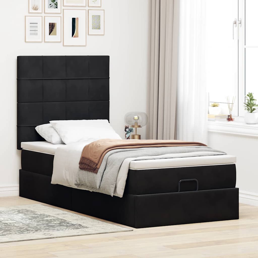Οθωμανικό κρεβάτι με στρώματα Μαύρο 80x200cm Velvet - Pakobazaar