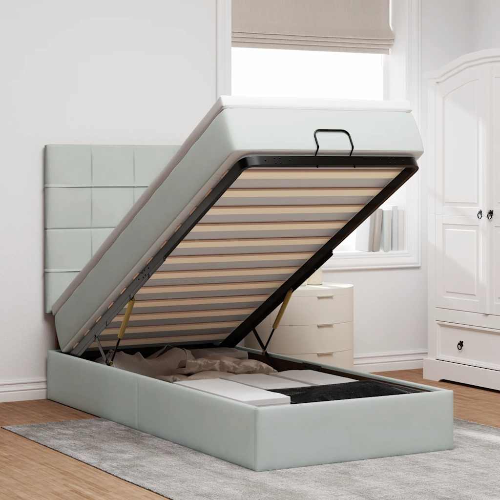 Οθωμανικό κρεβάτι με στρώματα ανοιχτό γκρι 90x200cm Velvet - Pakobazaar