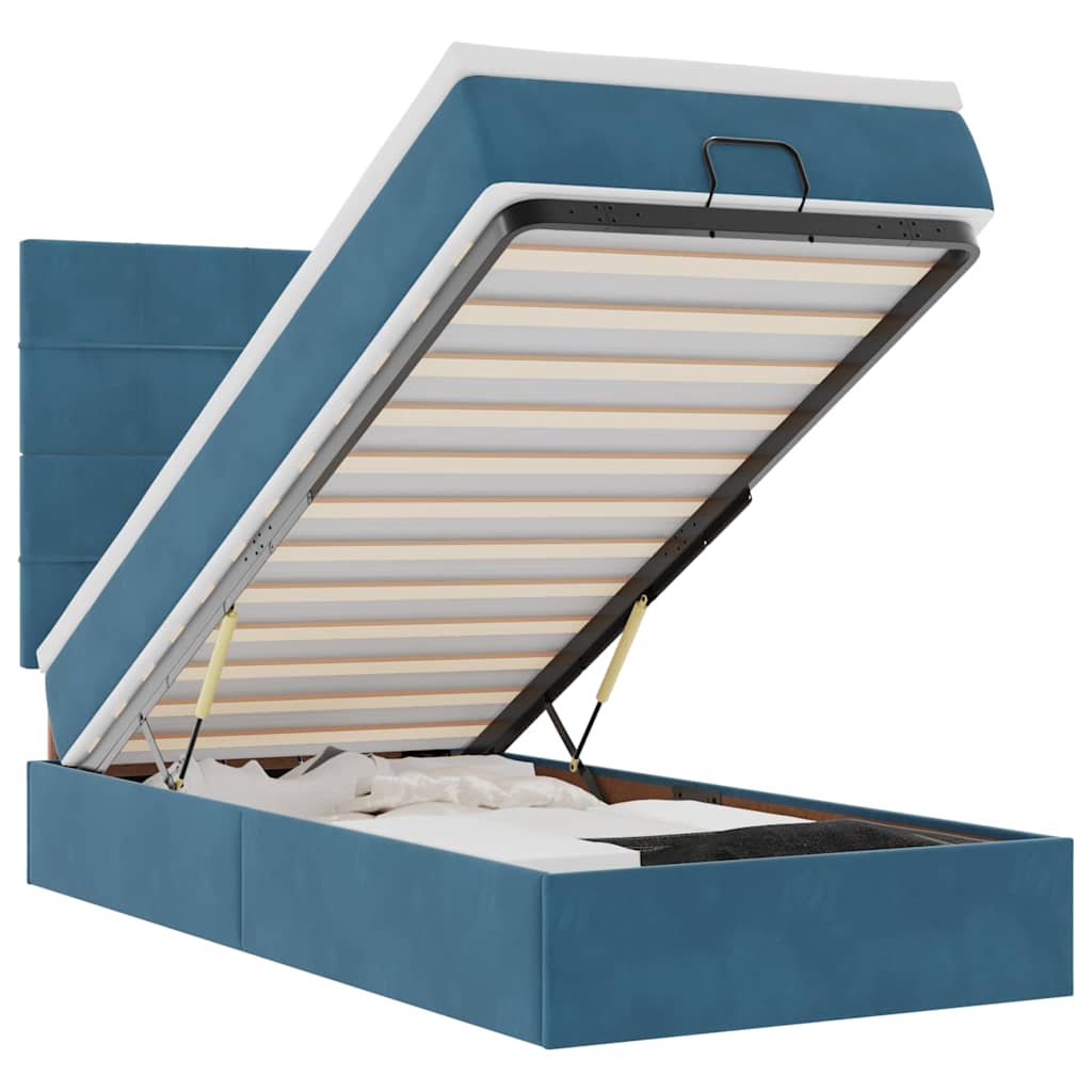 Οθωμανικό κρεβάτι με στρώματα Σκούρο μπλε 100x200cm Velvet