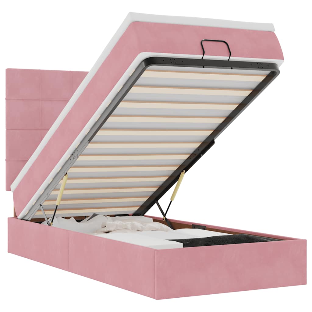 Οθωμανικό κρεβάτι με στρώματα Ροζ 100x200cm Velvet - Pakobazaar