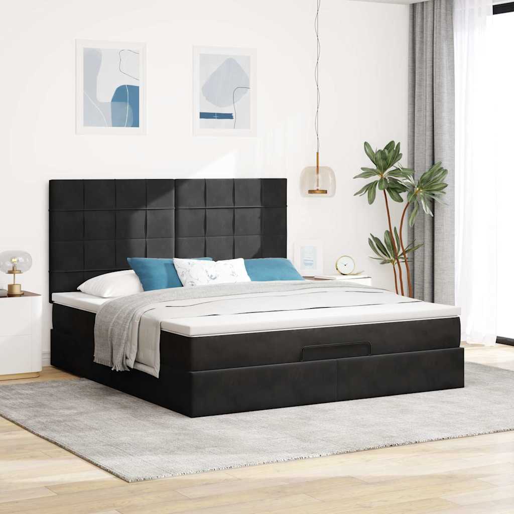 Οθωμανικό κρεβάτι με στρώματα Μαύρο 180x200cm Velvet