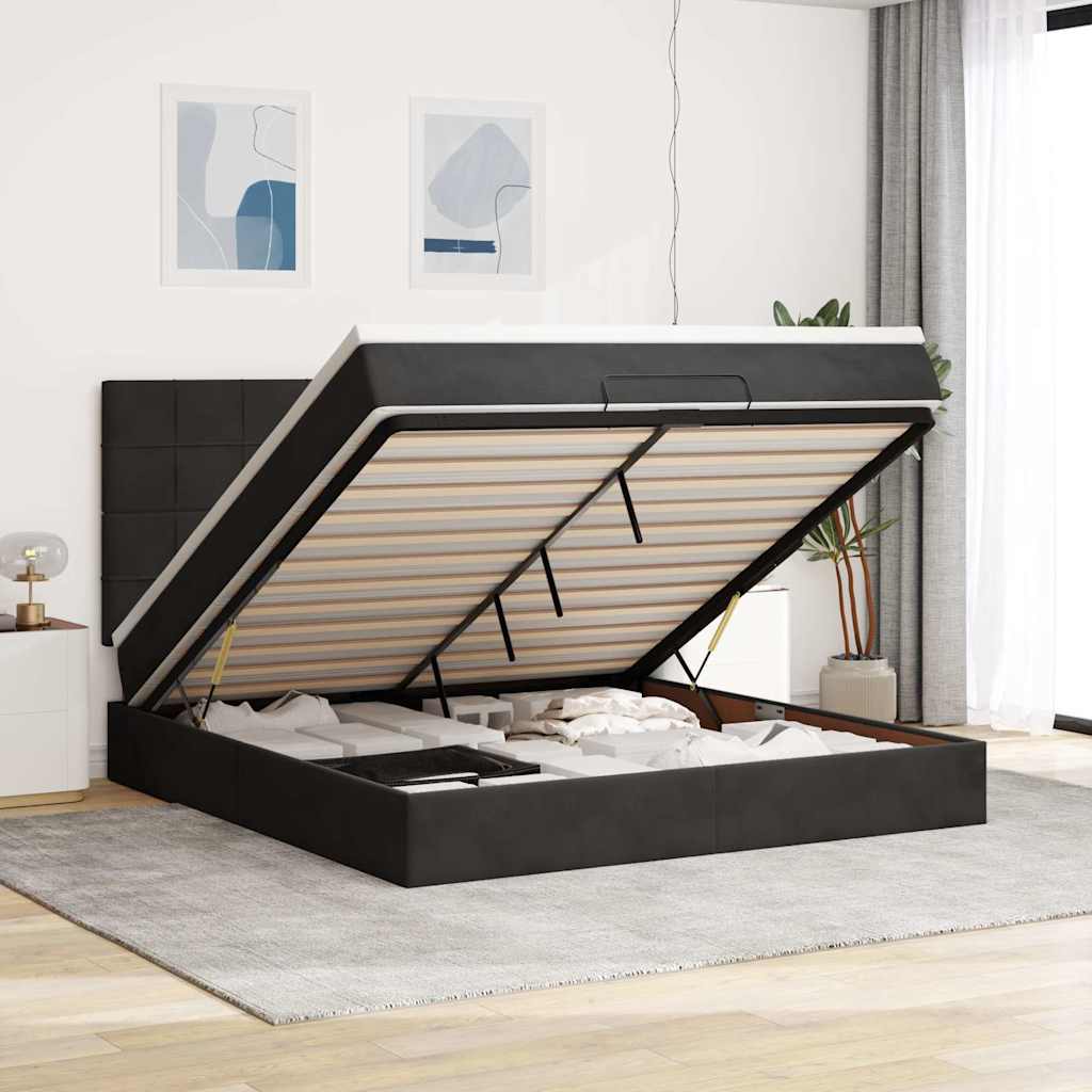 Οθωμανικό κρεβάτι με στρώματα Μαύρο 180x200cm Velvet