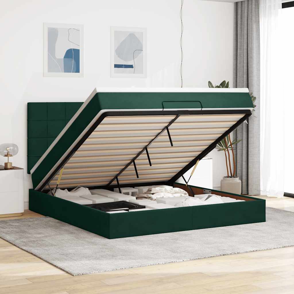 Οθωμανικό κρεβάτι με στρώματα Σκούρο πράσινο 180x200cm Velvet