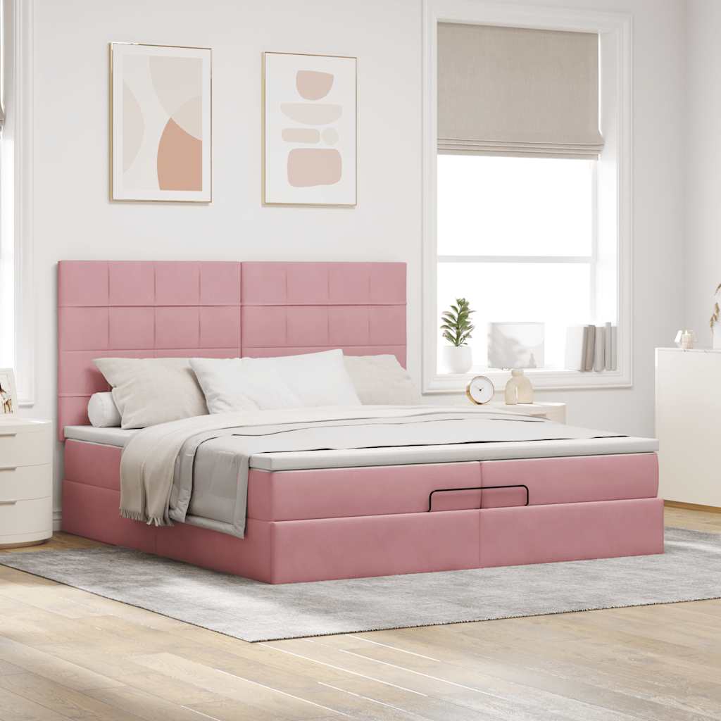 Οθωμανικό κρεβάτι με στρώματα ροζ 200x200cm Velvet - Pakobazaar