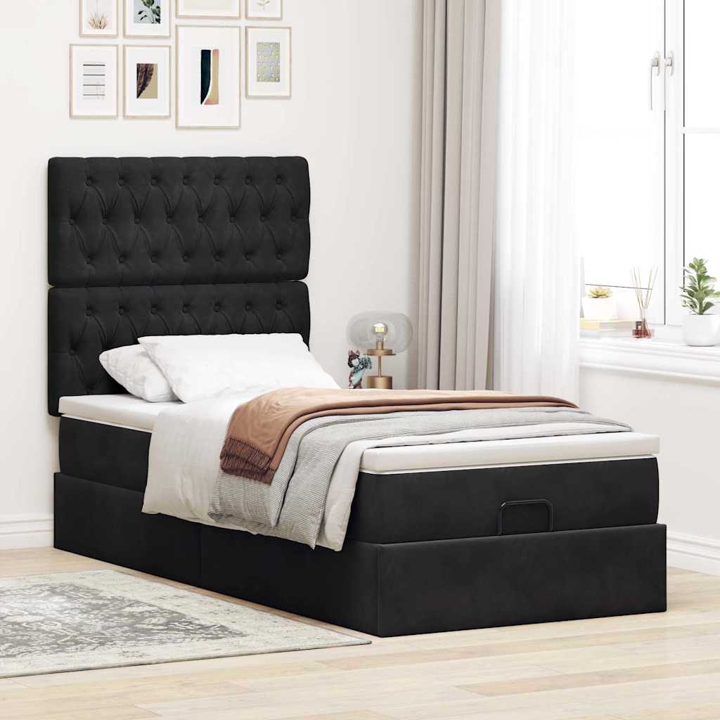 Οθωμανικό κρεβάτι με στρώματα Μαύρο 90x200cm Velvet - Pakobazaar