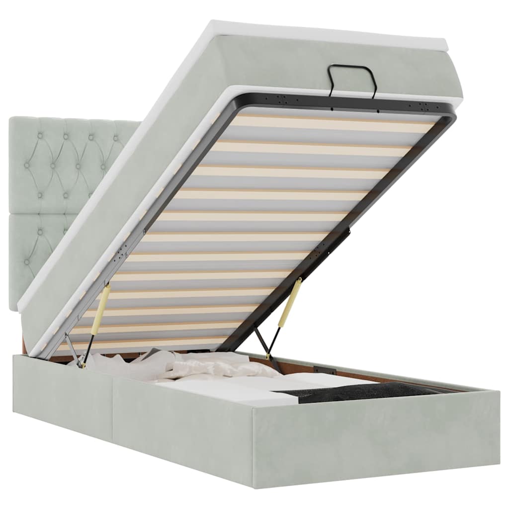 Οθωμανικό κρεβάτι με στρώματα ανοιχτό γκρι 100x200cm Velvet - Pakobazaar