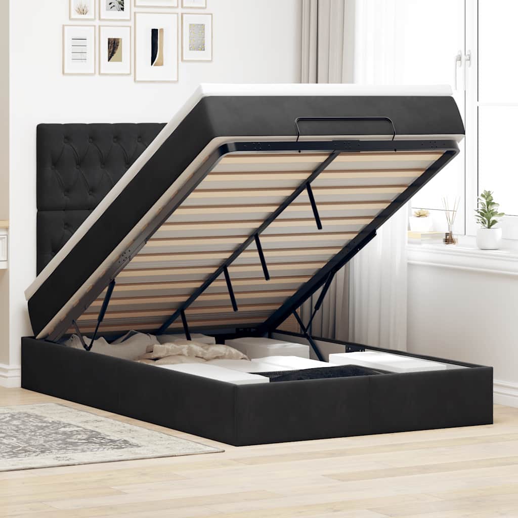 Οθωμανικό κρεβάτι με στρώματα Μαύρο 120x200cm Velvet - Pakobazaar