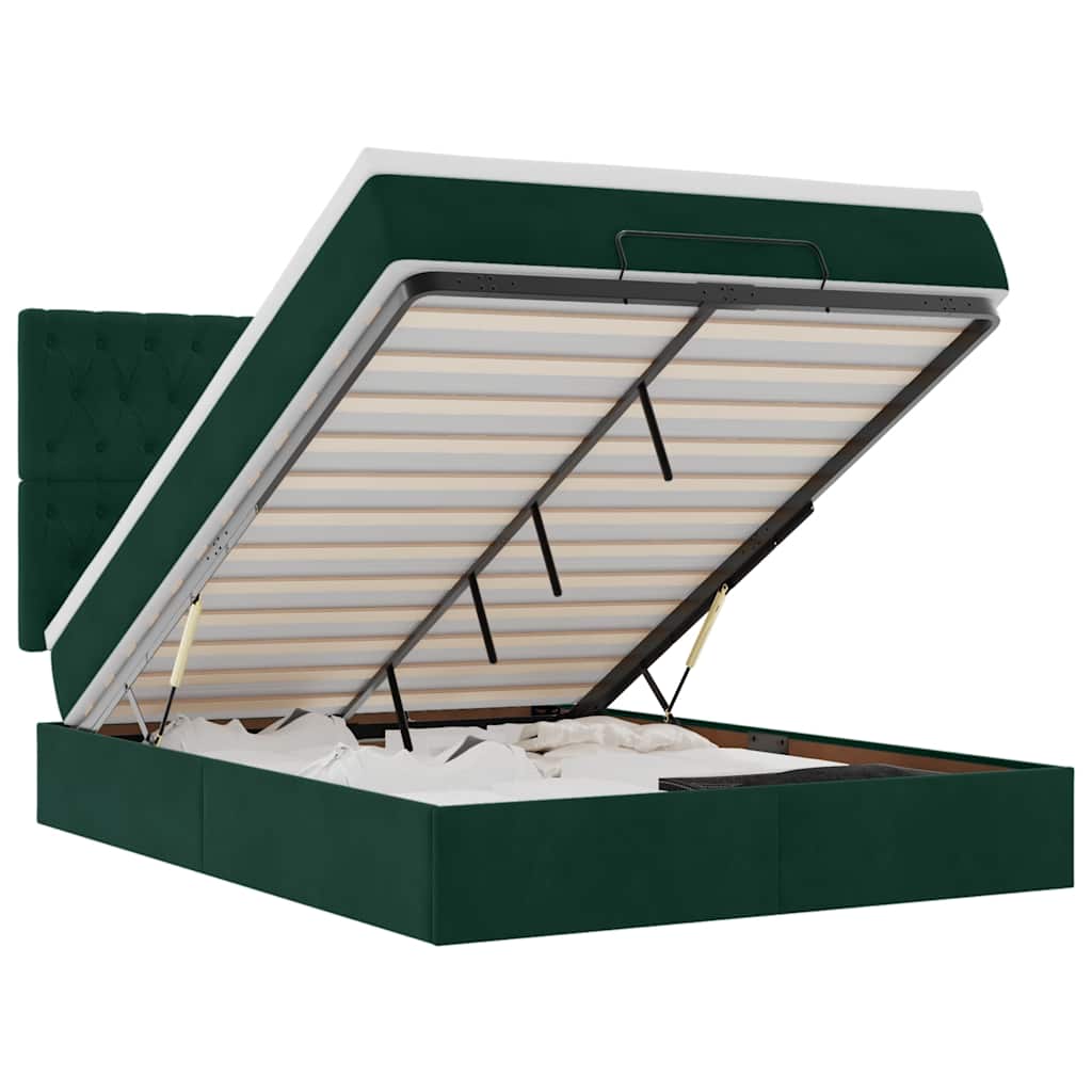 Οθωμανικό κρεβάτι με στρώματα σκούρο πράσινο 140x190cm Βελούδο - Pakobazaar