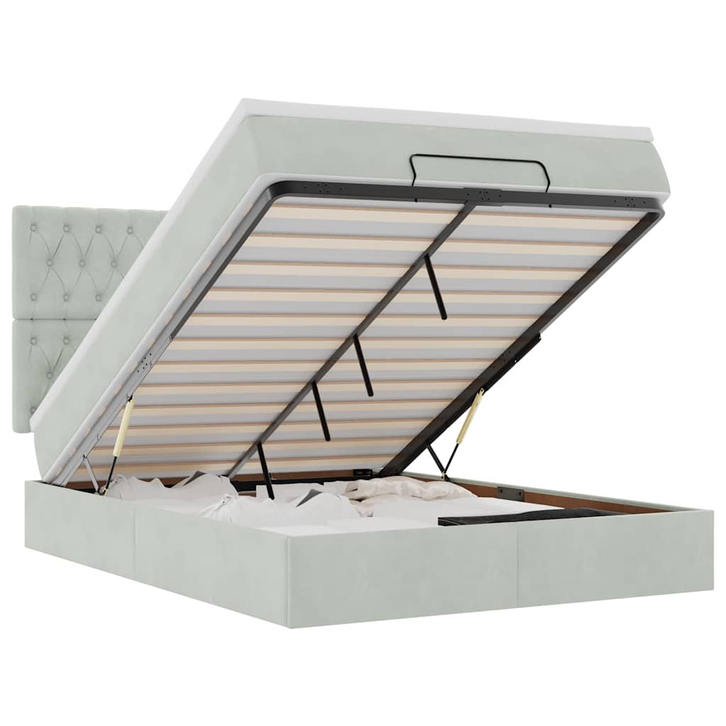 Οθωμανικό κρεβάτι με στρώματα ανοιχτό γκρι 140x200cm Βελούδο - Pakobazaar