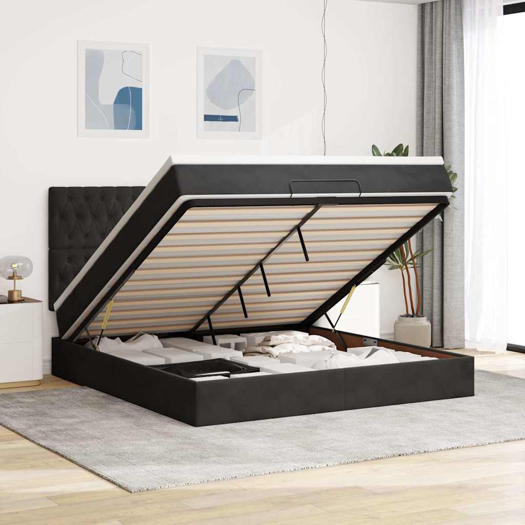 Οθωμανικό κρεβάτι με στρώματα Μαύρο 160x200cm Velvet - Pakobazaar